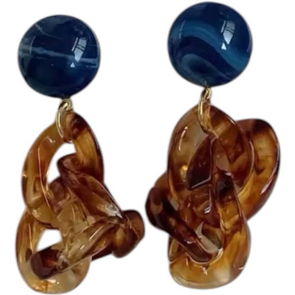 NWT Tortoiseshell Chain Link Blue Chinoiserie Stud Earrings - Picture 6 of 6